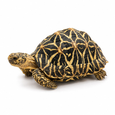 Macho juvenil de tortuga estrellada de la India Geochelone elegans de 15 cm con patrón radial