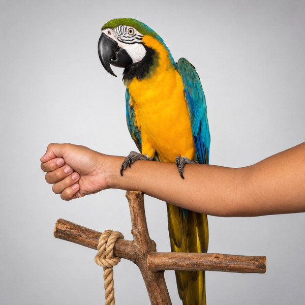 Guacamayo azul y amarillo papillero - Ara ararauna macho anillado (10 meses) ♮001