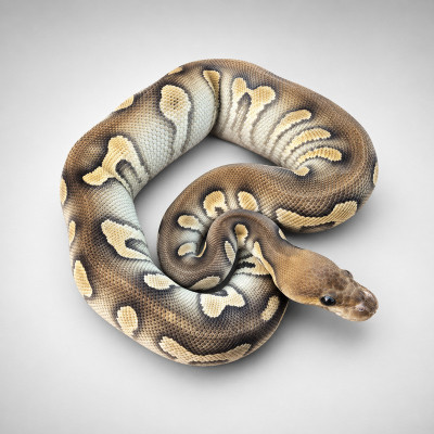 Serpiente pitón real juvenil hembra morfo Super Chocolate Yellow Belly Mojave Clown con patrones definidos.
